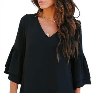 3/$30 SALE Black V-neck bell sleeve dress